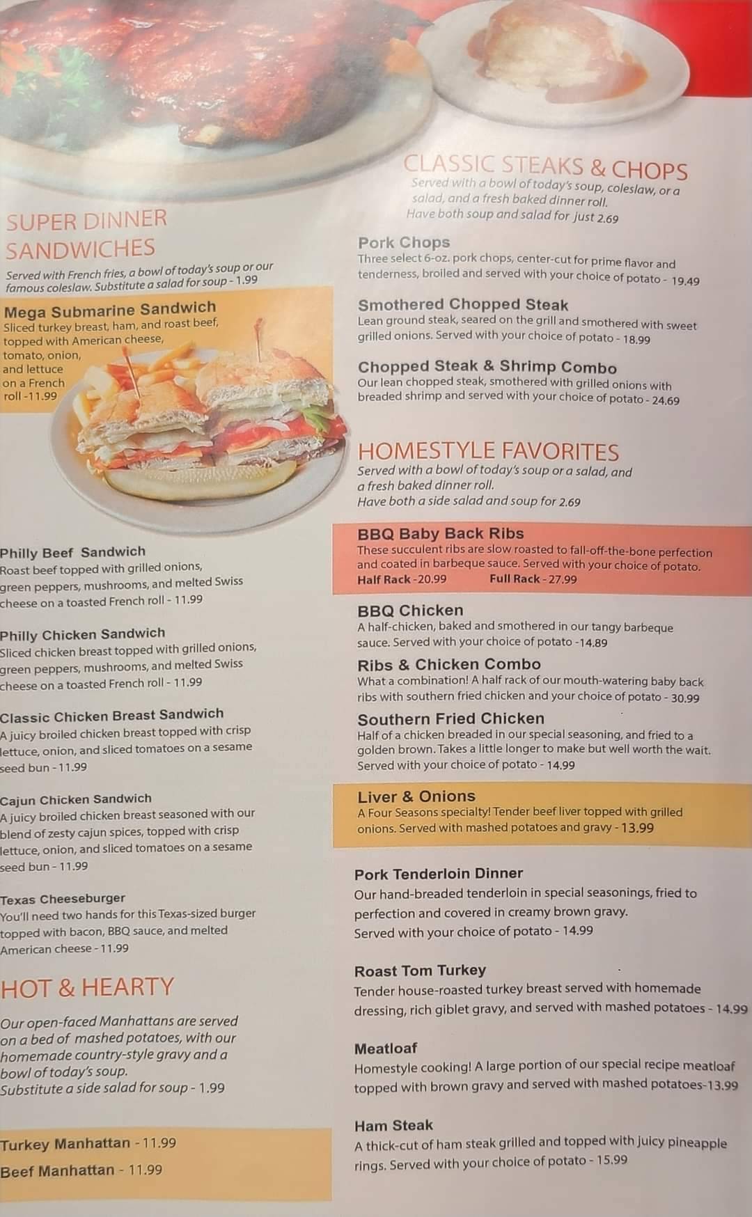 Menu at Four Seasons Family Restaurant, Greenwood, N State Rd 135