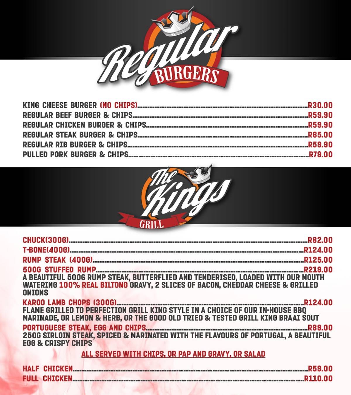 Menu at Grill King Sunward Park restaurant, Boksburg