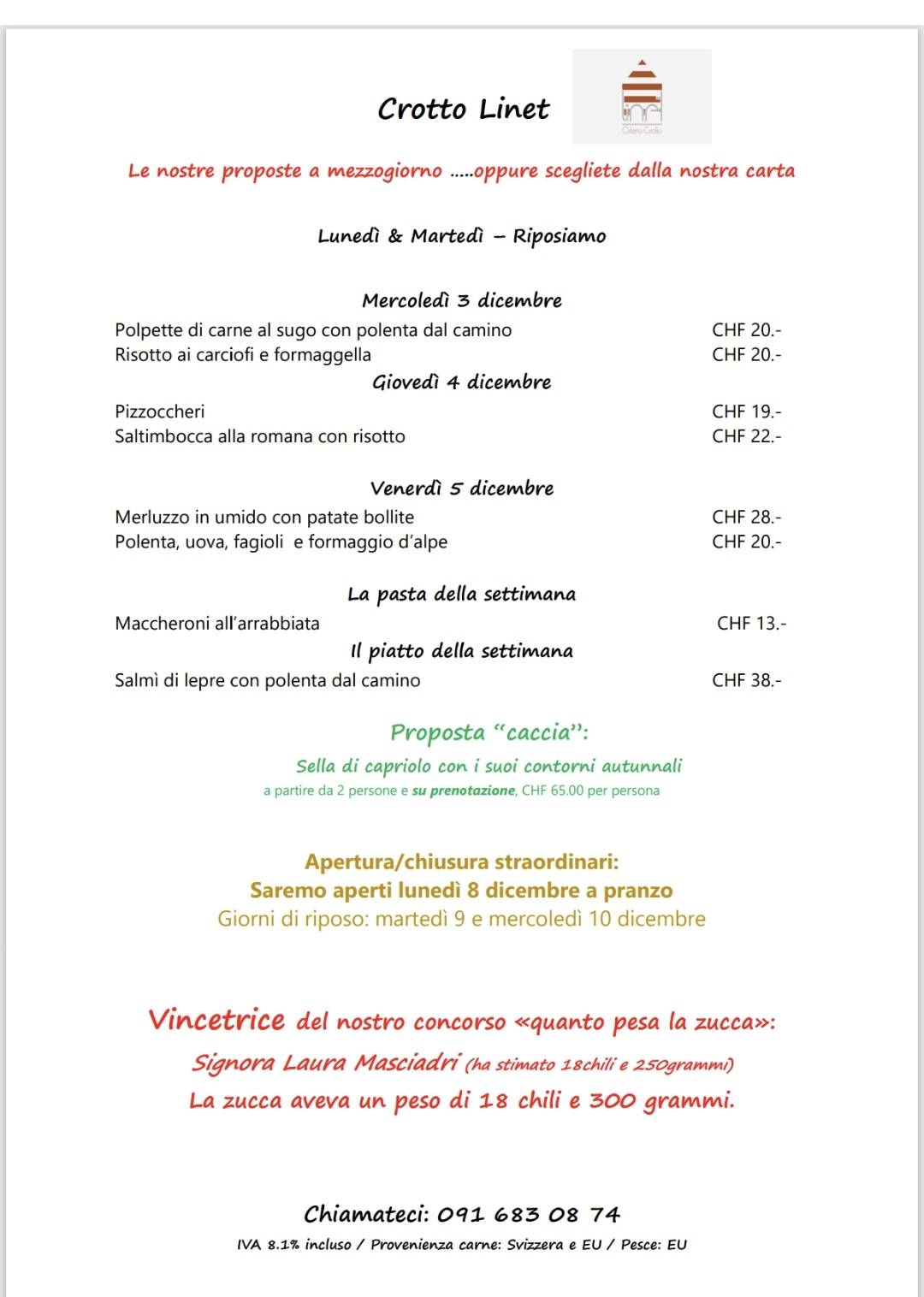 Menu di Grotto Linet 