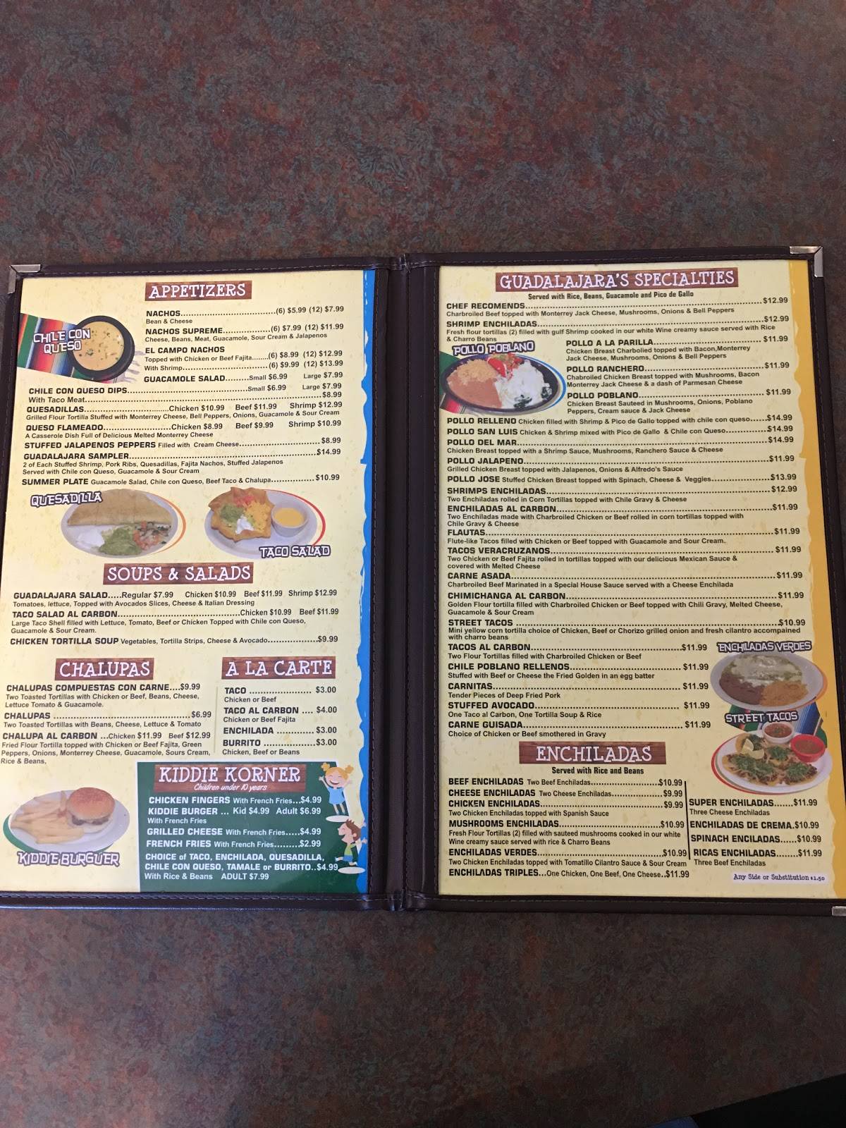 Menu at Guadalajara Mexican Restaurant, Brenham