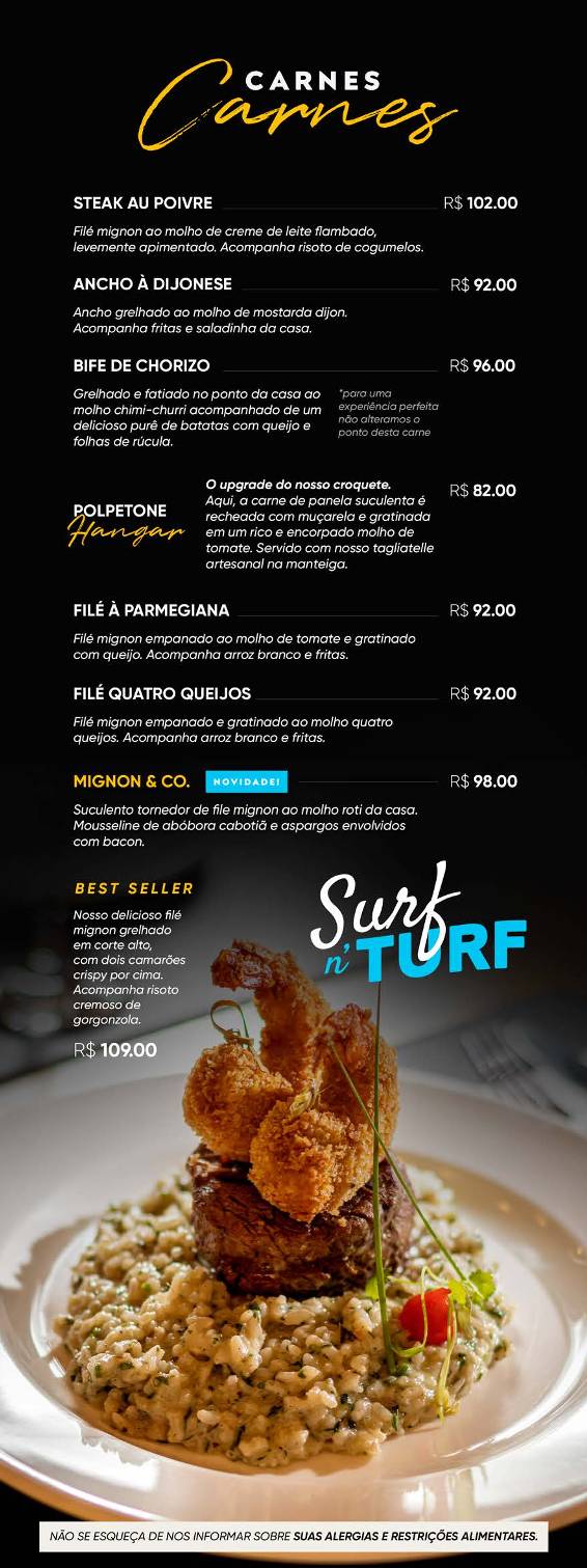 Hangar 13 Gastronomia cardápio