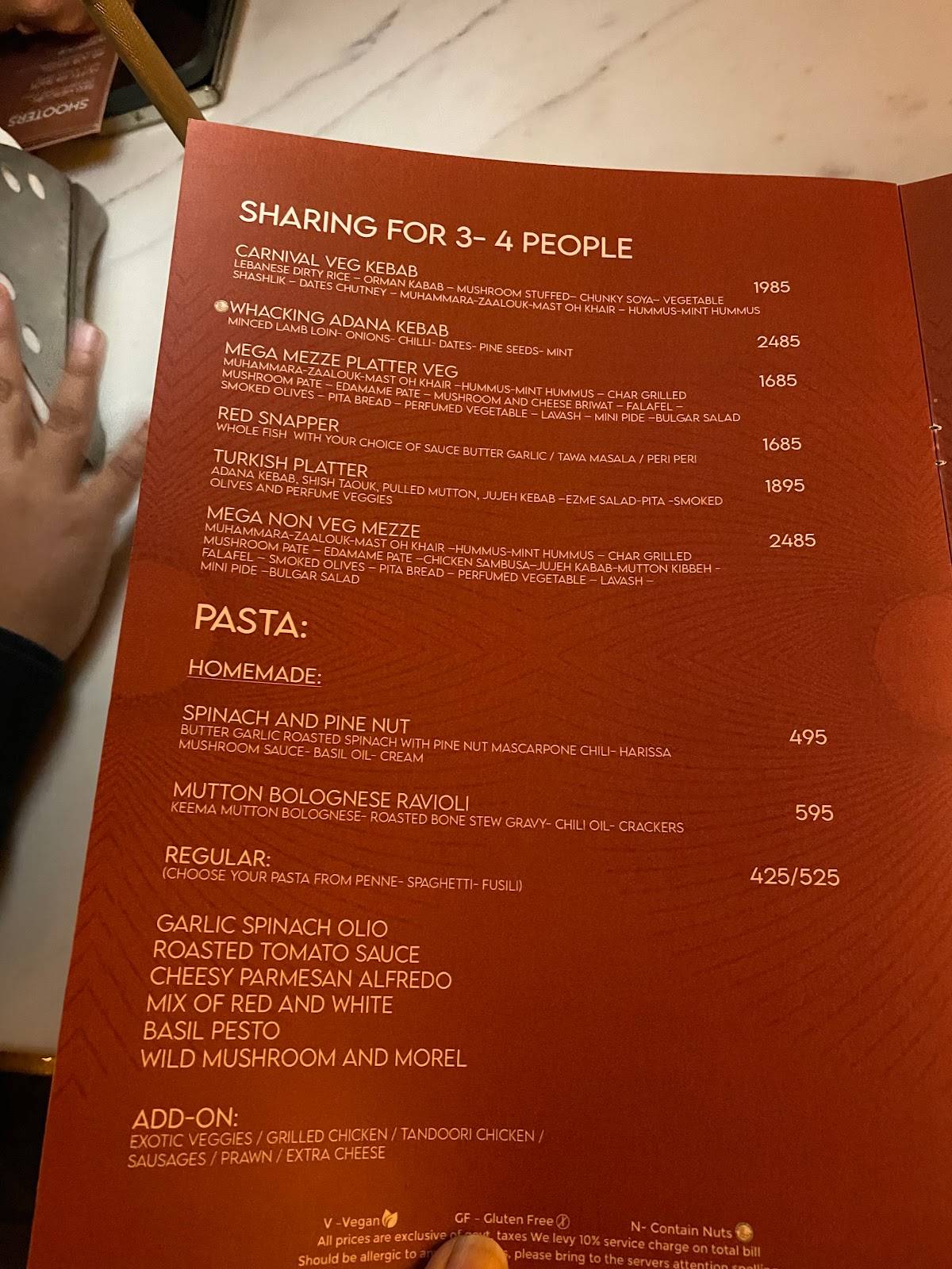 Bellagio menu
