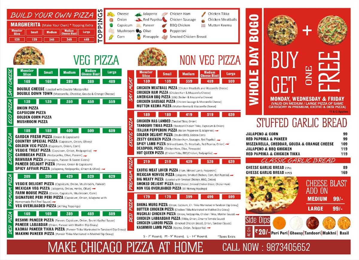 Chicago Pizza menu