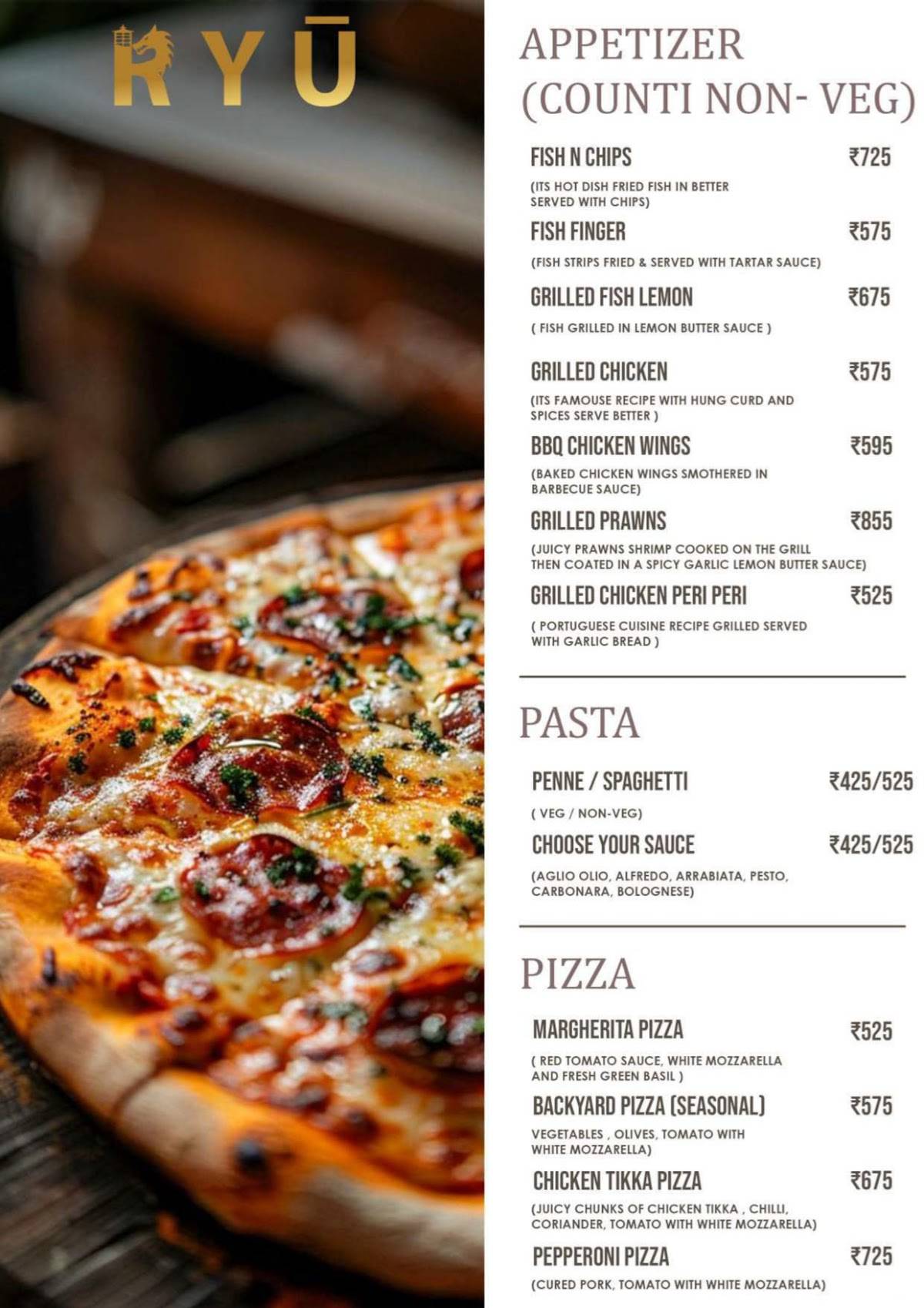 RYU Bar menu