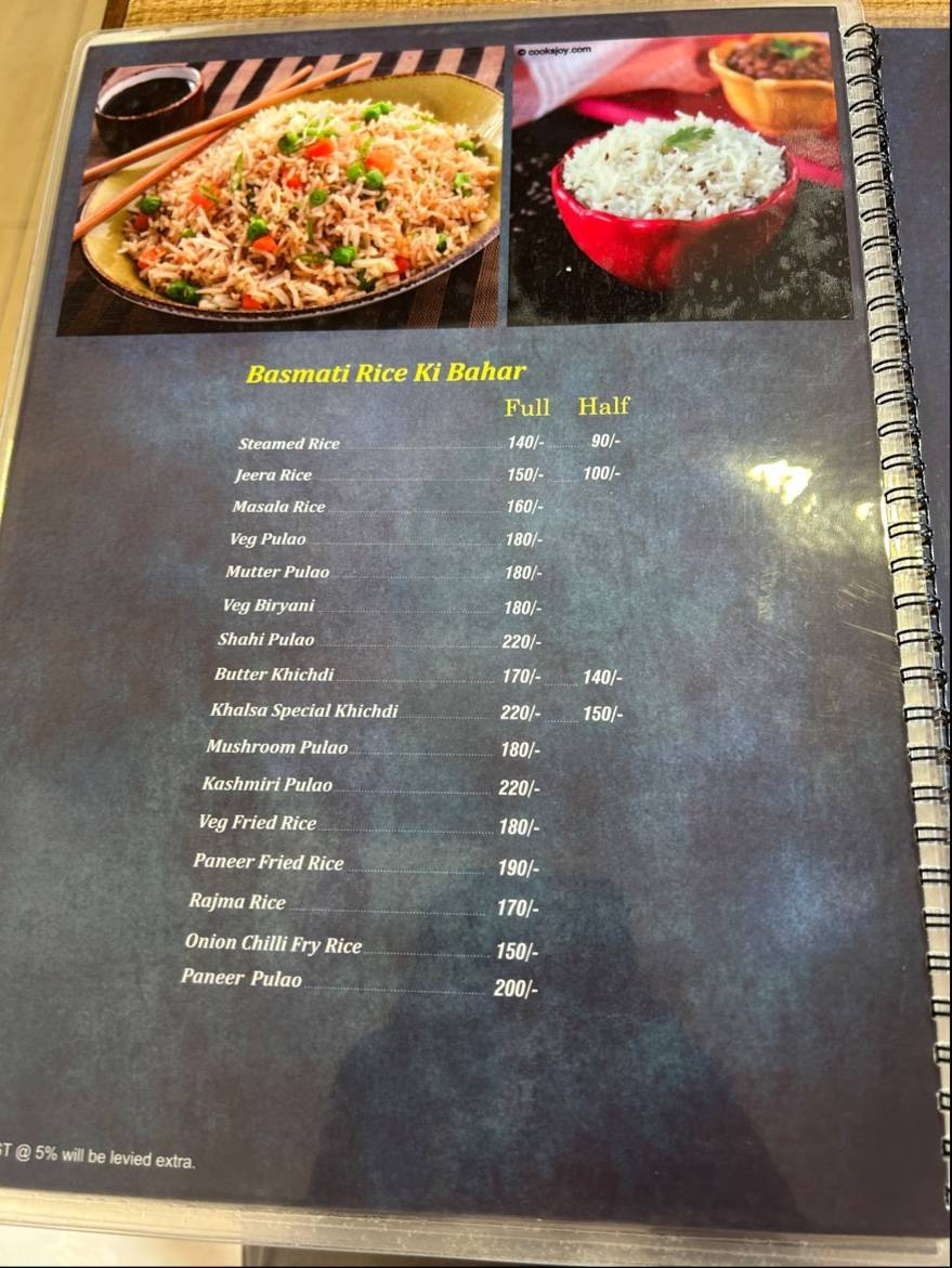 Gyaniji Ka Khalsa Dhaba menu