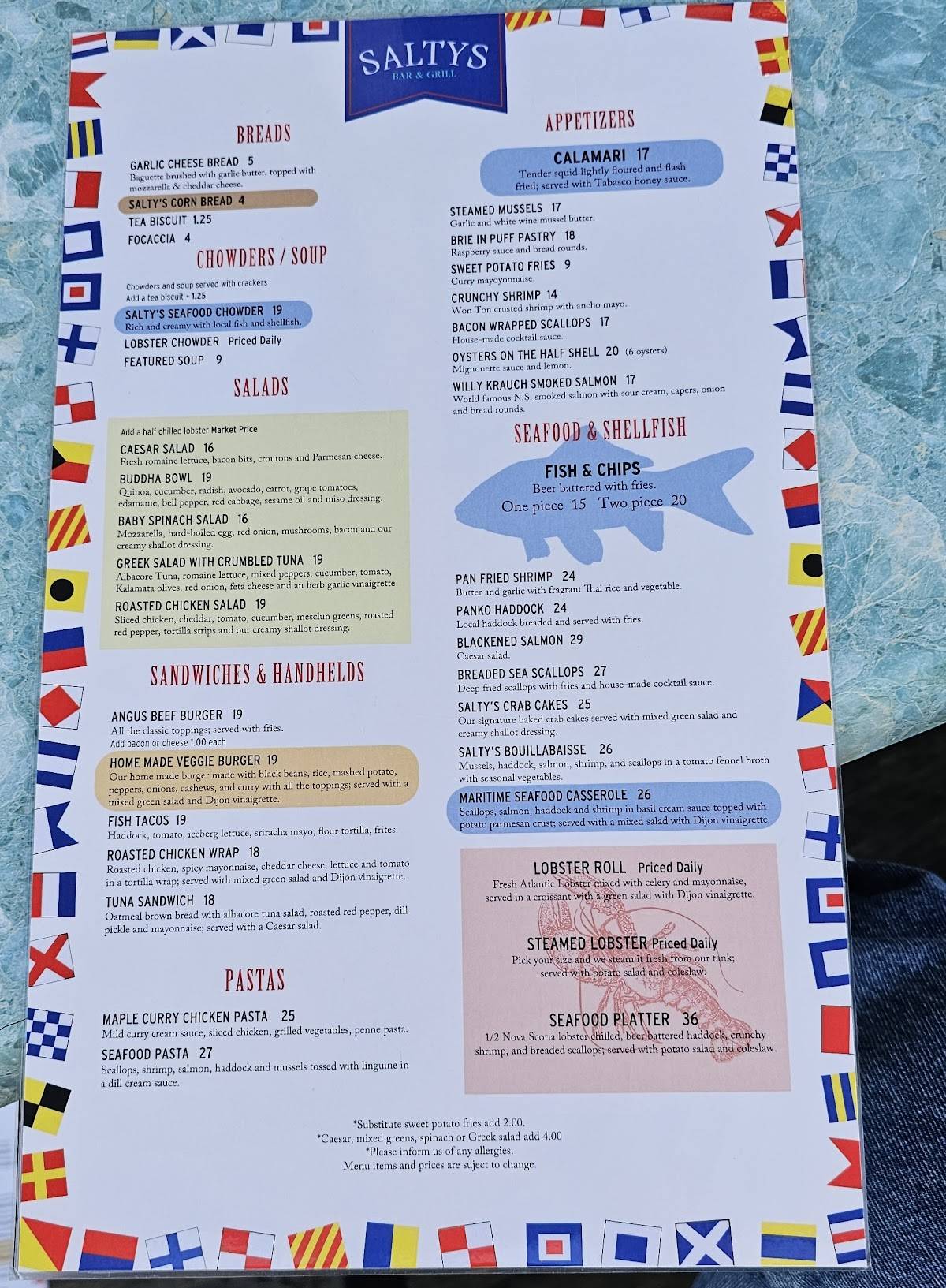 Menu At Salty s Restaurant Halifax Menu At Salty s Restaurant Halifax