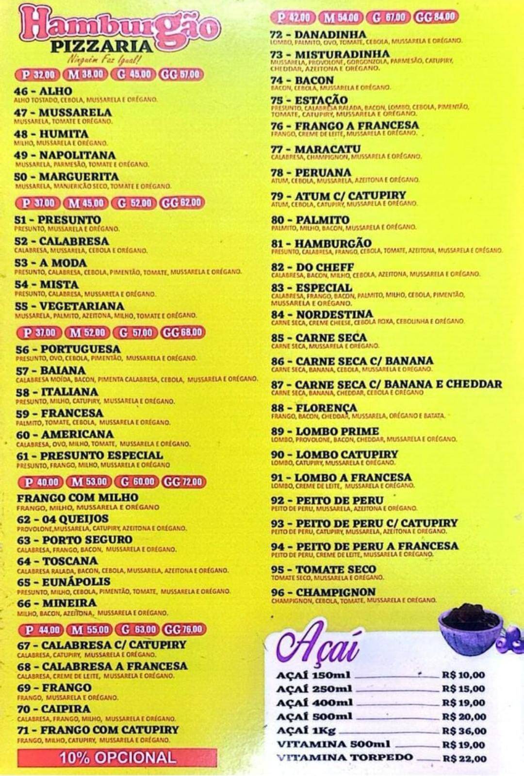 Hamburgão Eunápolis Rede Farias Gourmet e Tradicional Pizzaria Açai cardápio