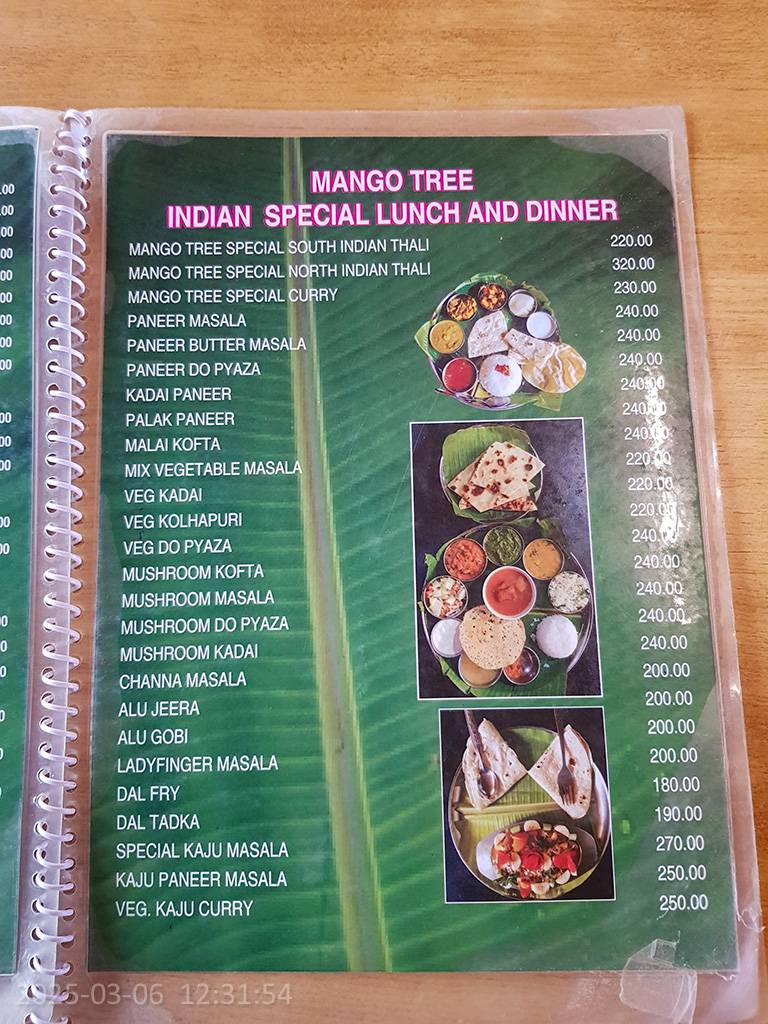 MANGO TREE RESTAURANT menu