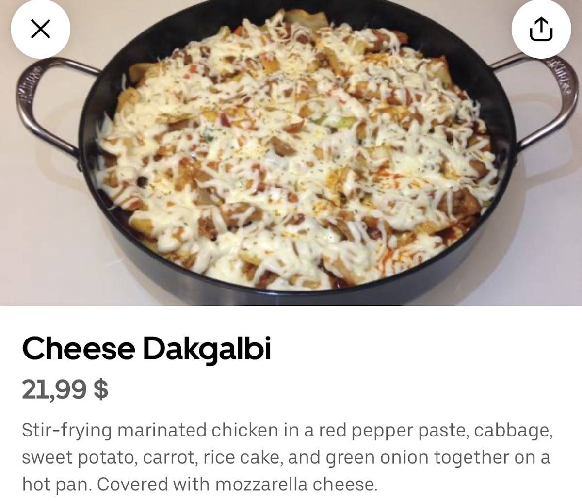 Menu de Hancook Cheese Dakgalbi