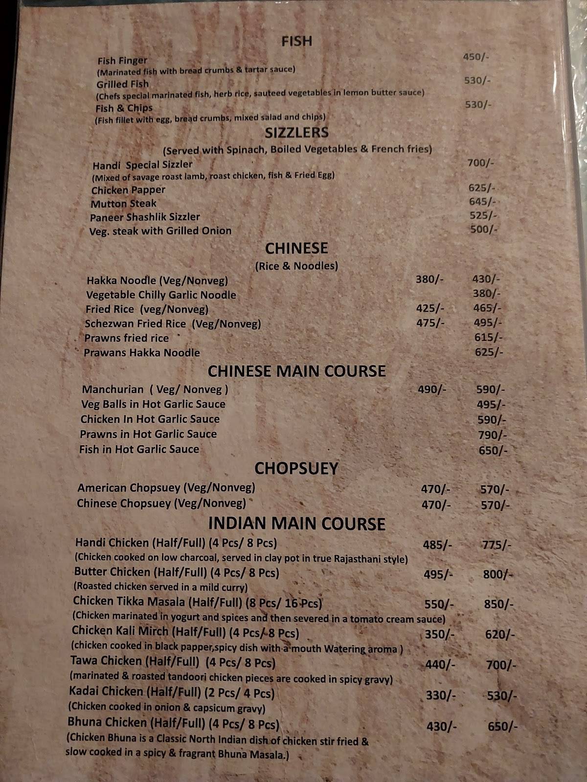 Handi restaurant jaipur menu