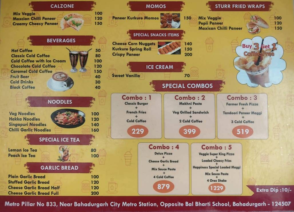 Happiness Cafe menu