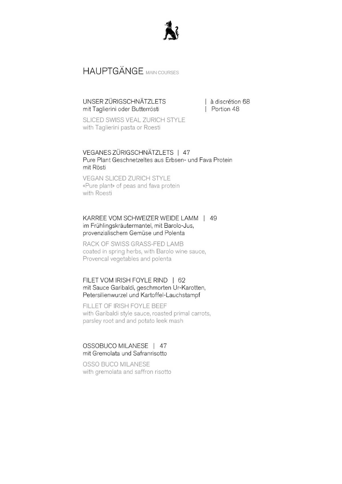 Menu di Haus zum Rüden