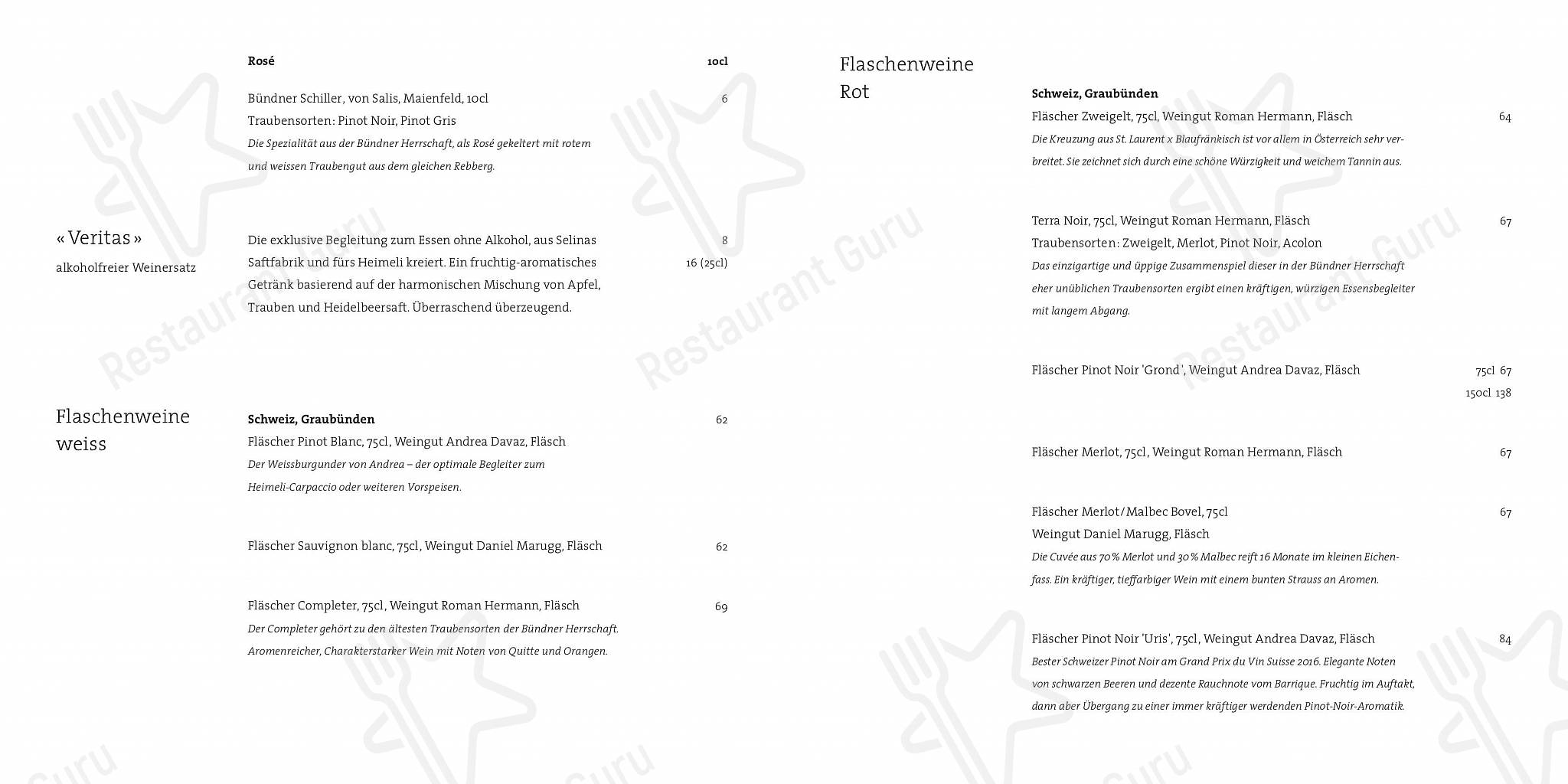 Berggasthaus Heimeli in Langwies - 菜单