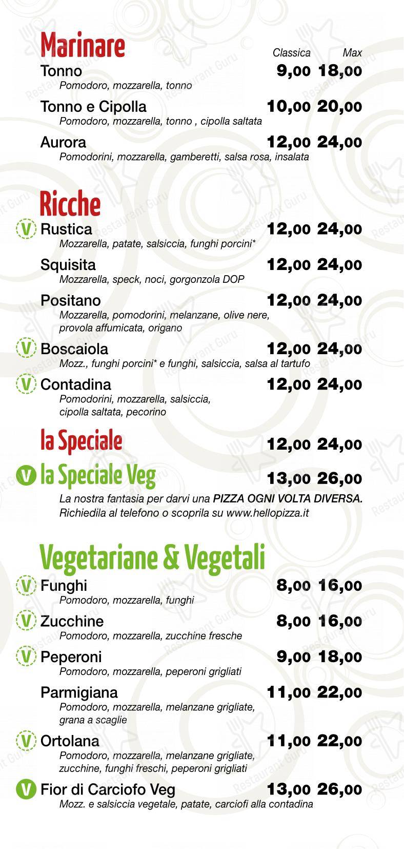 Menu per HelloPizza.it pizzeria