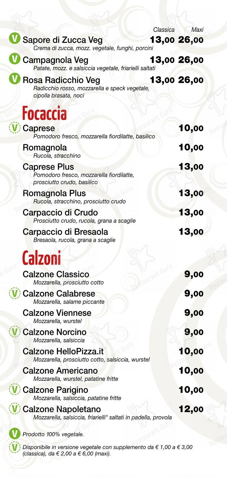 Menu per HelloPizza.it pizzeria