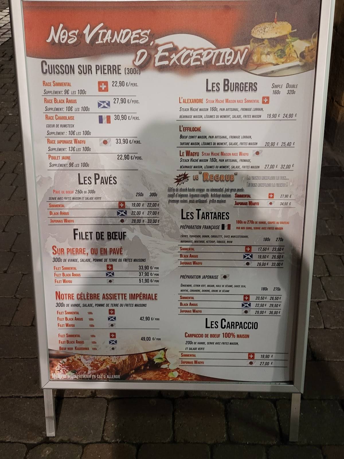 Menu de Heureux comme Alexandre L'Antre à Barbak
