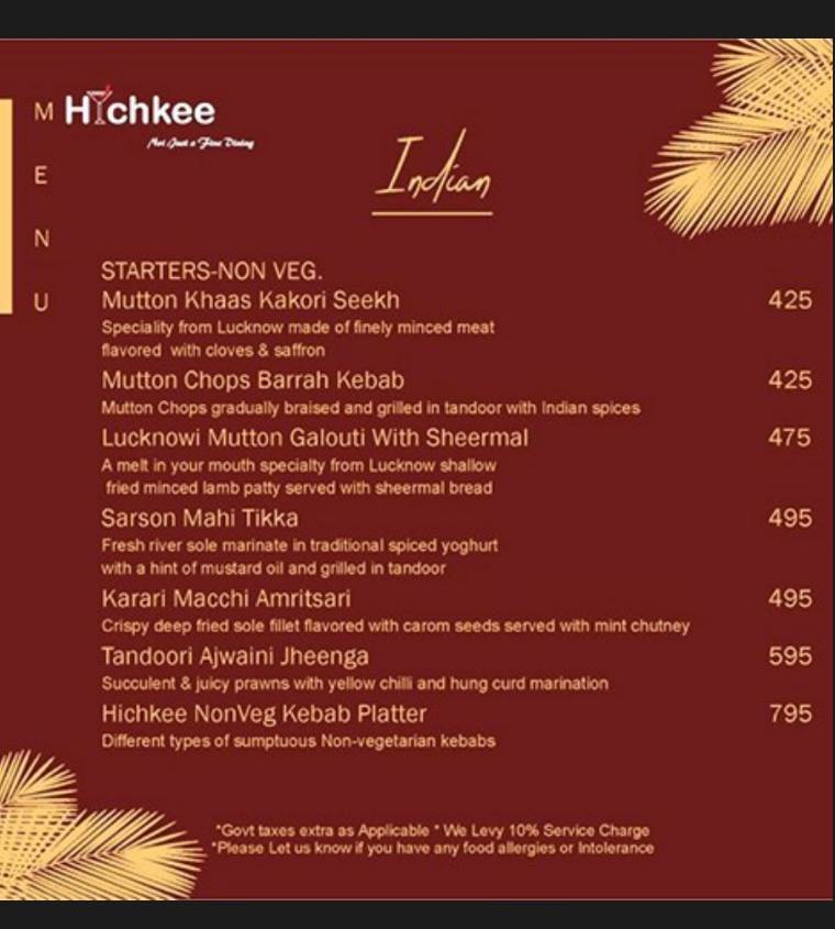Hichkee menu