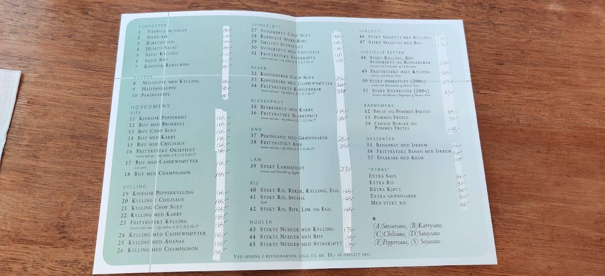 Hjørna Chinarestaurant AS menu