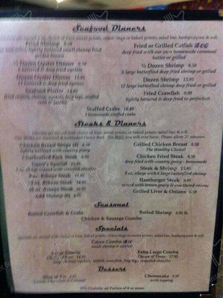 Menu at Hollier's Cajun Kitchen steakhouse, Sulphur, Ruth St