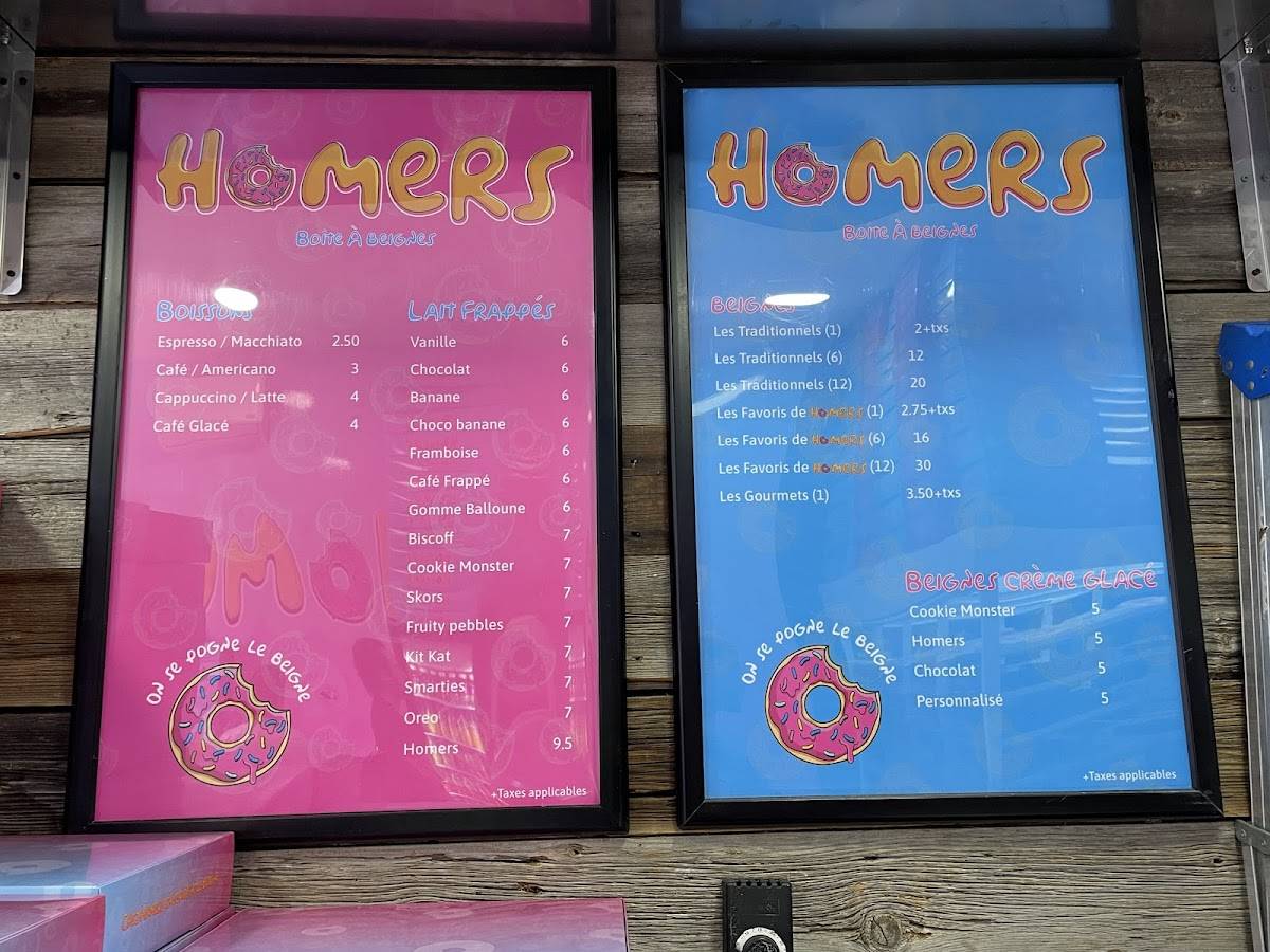 Menu au Homers Boîte à Beignes Montréal