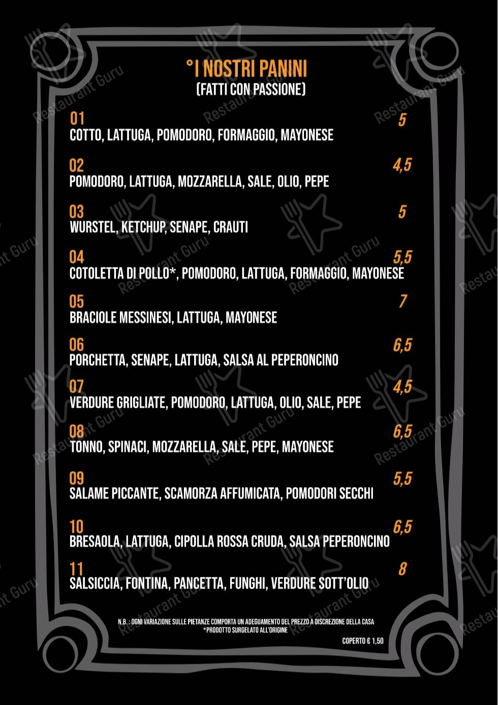 Menu di HornPub - Letojanni