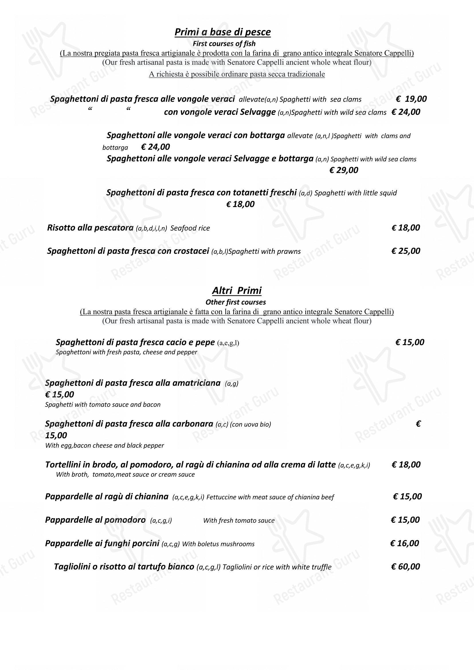 Hostaria Da Cesare Bottega Storica dal 1921 in Roma - Menu bar