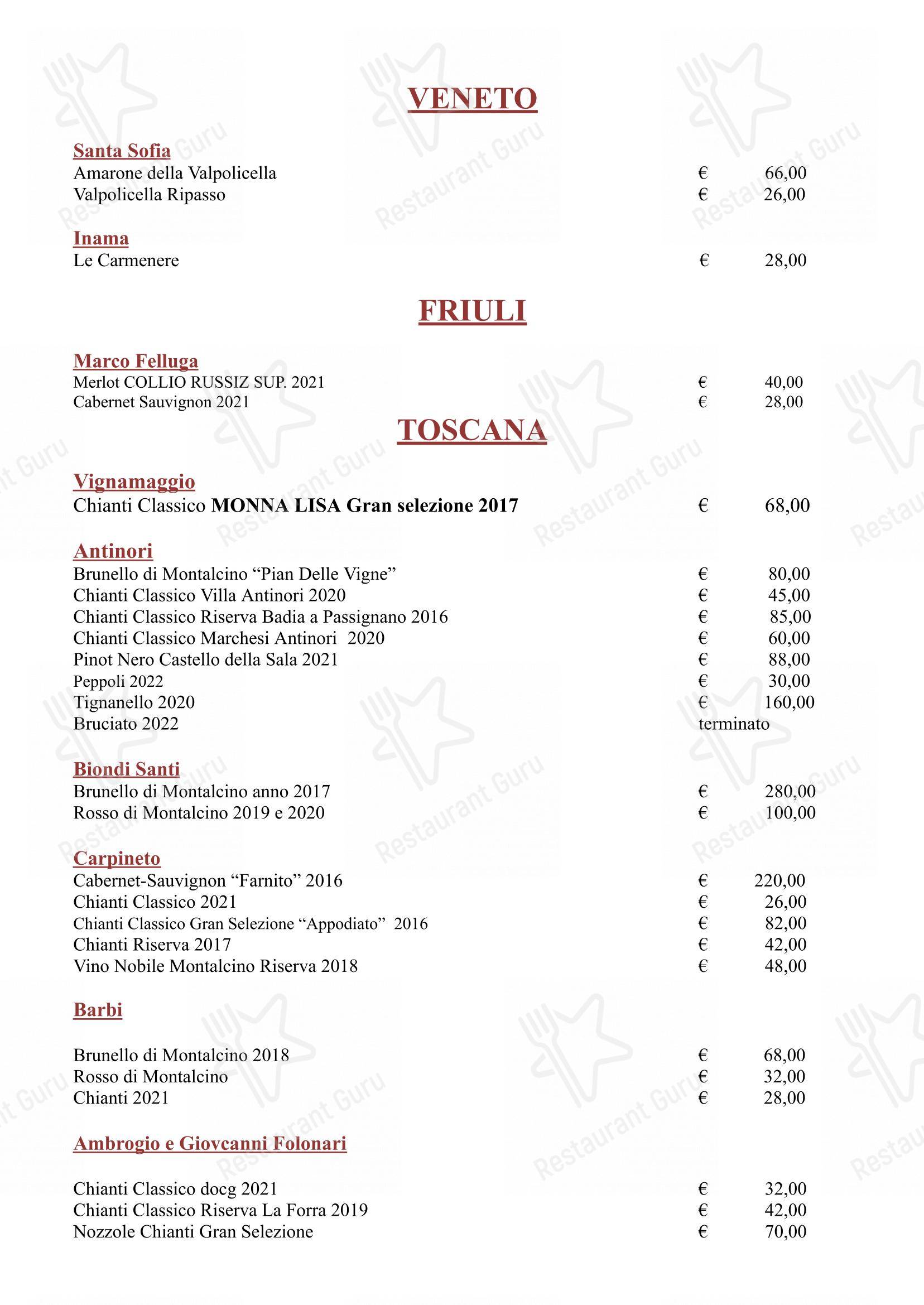 Menu di Hostaria Da Cesare Bottega Storica dal 1921 - Menu