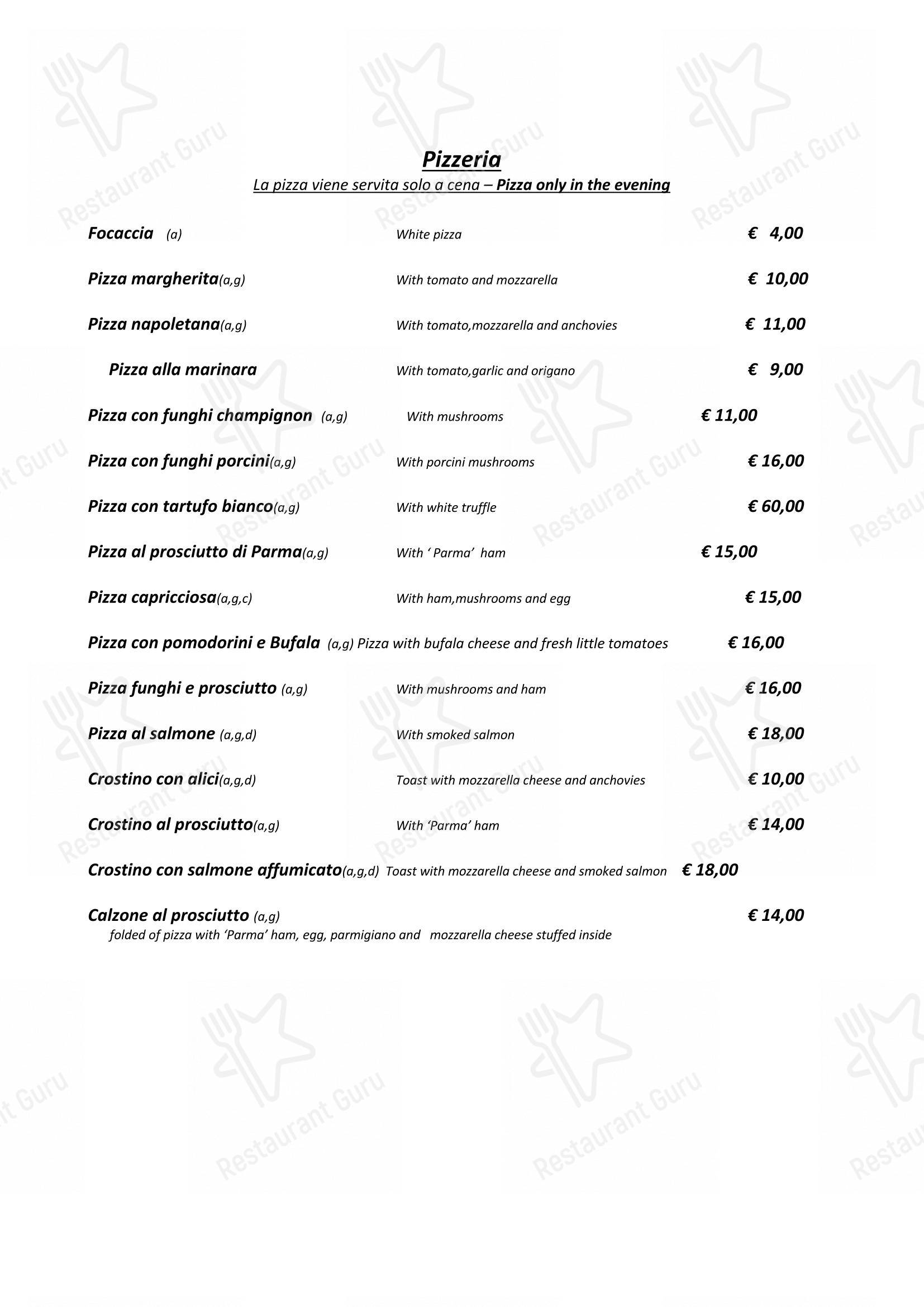 Hostaria Da Cesare Bottega Storica dal 1921 in Roma - Menu bar
