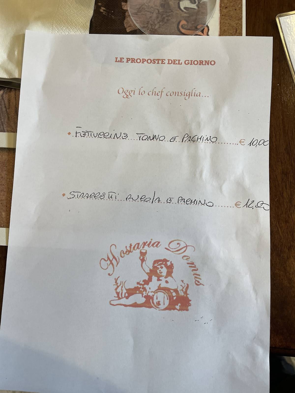 Menu di Hostaria Domus 