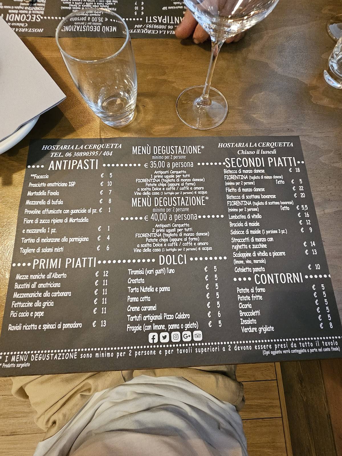 Menu di Hostaria La Cerquetta 