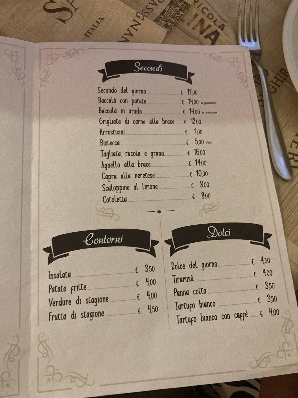 Menu di Hosteria da papà 