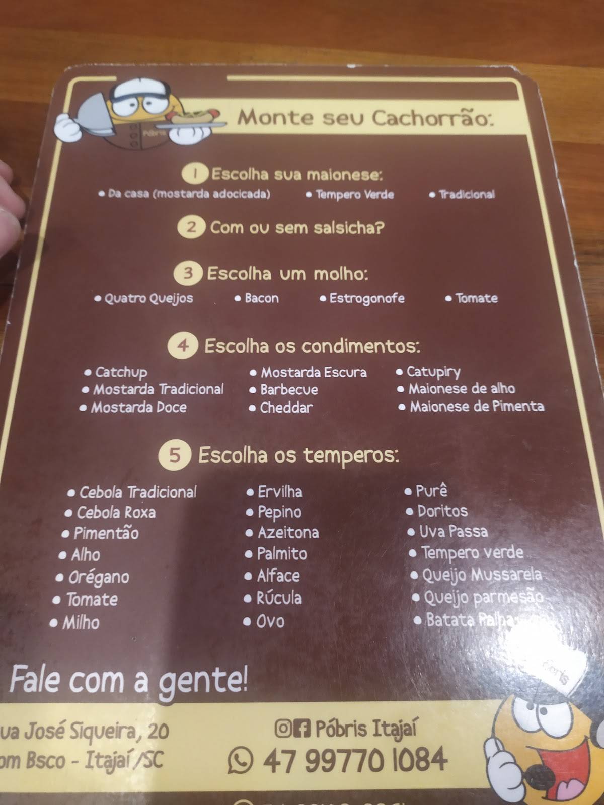 Hot Dog Póbris Itajaí cardápio