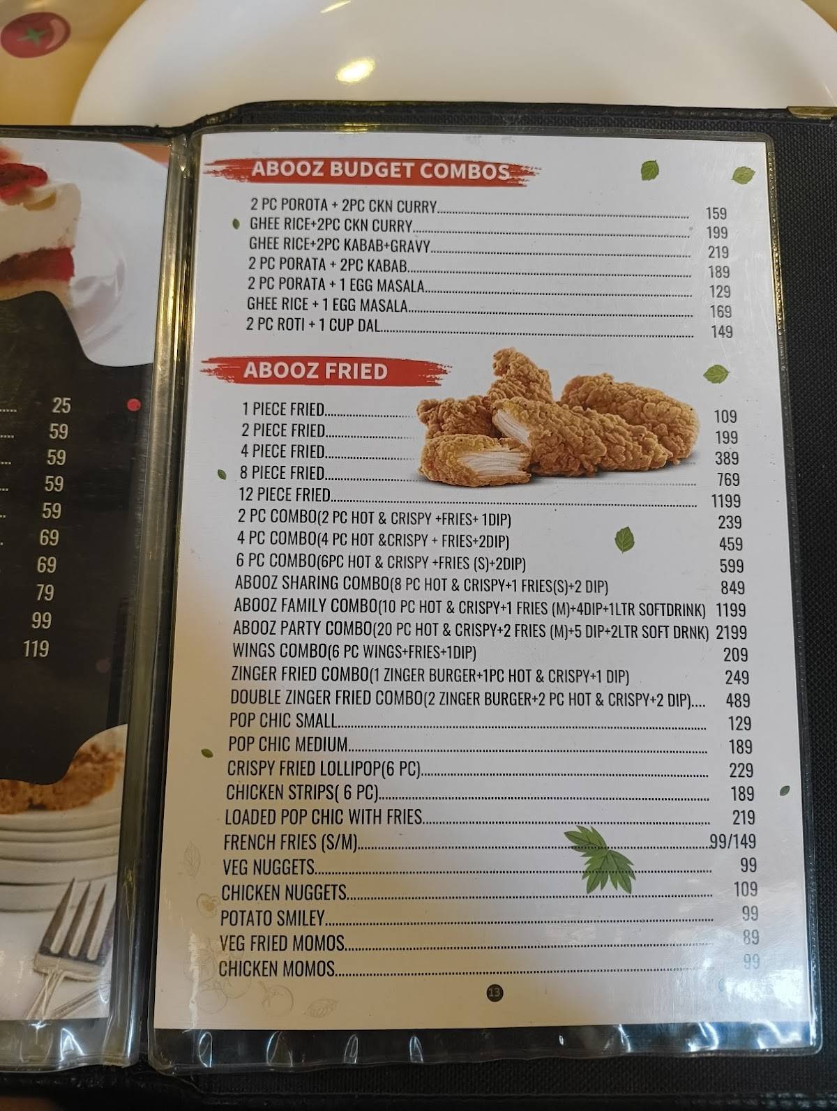 Hotel Abooz menu