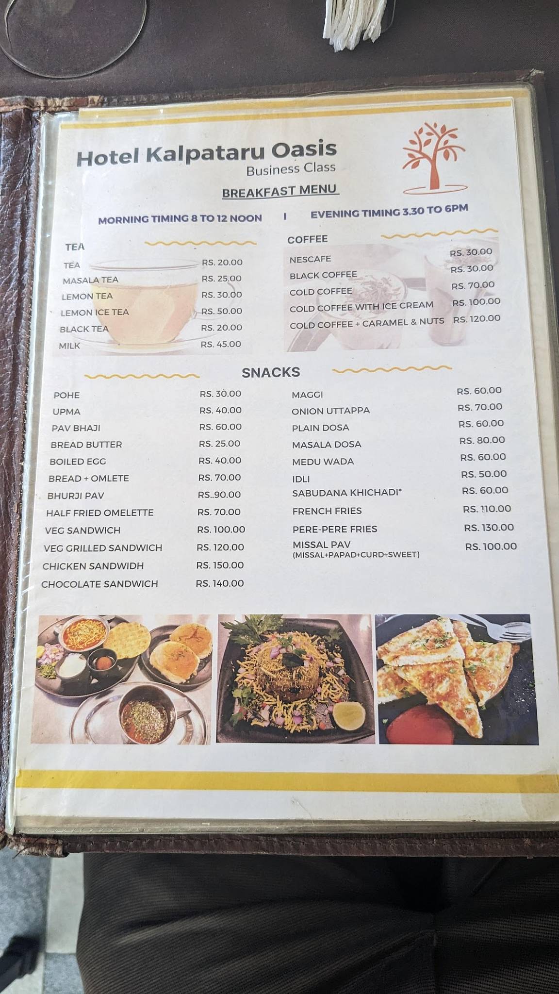Hotel Kalpataru Oasis menu