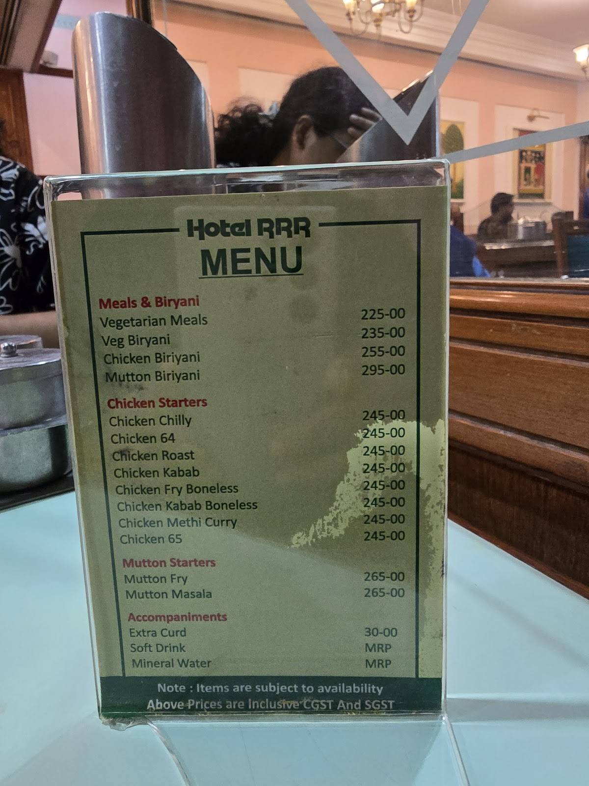 Hotel RR Mysore - Red Pepper Restaurant menu