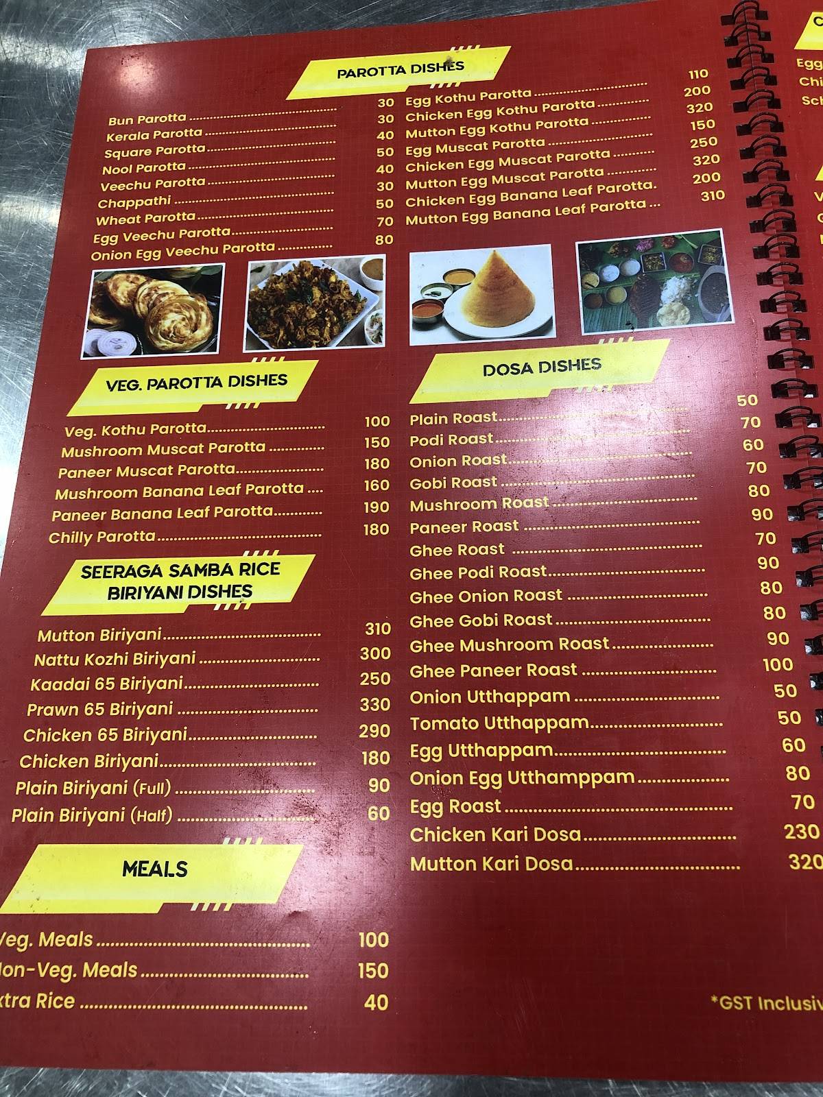 Hotel Sri Vari Bangalore Bun Parotta menu