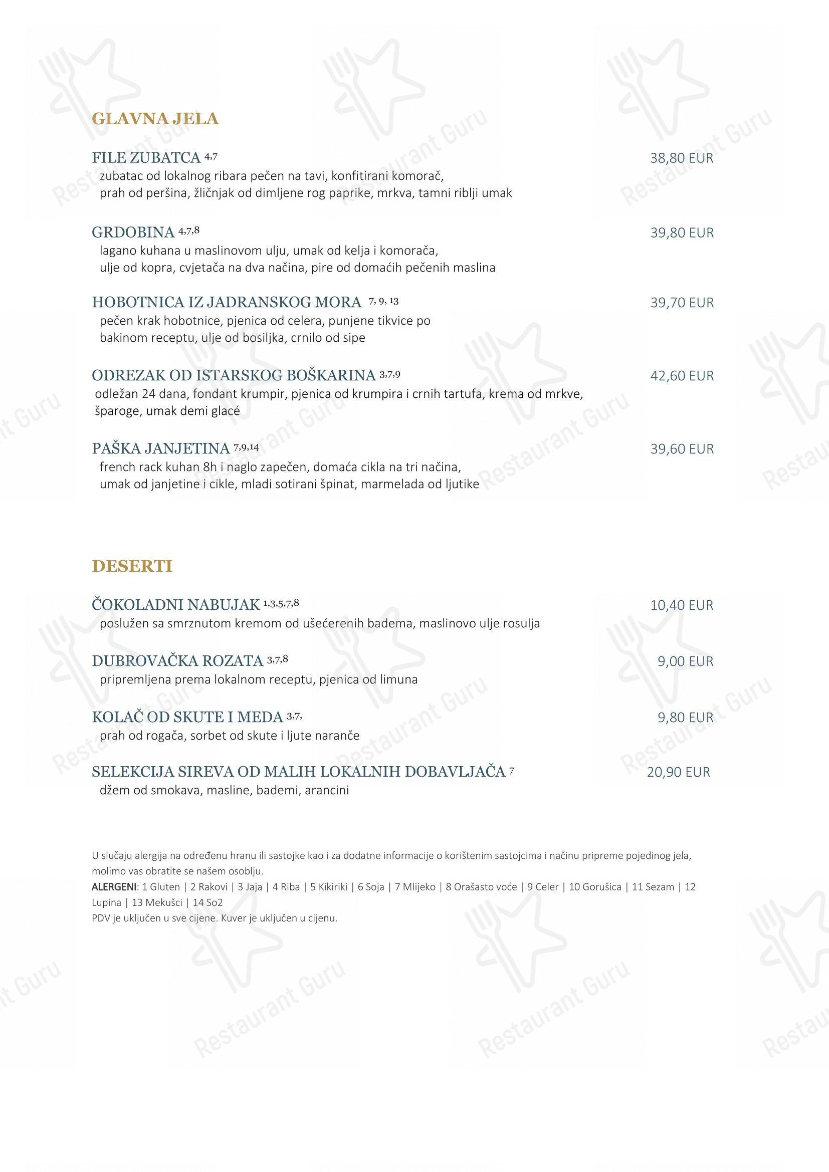 Hotel Supetar Cavtat in Ragusa Vecchia - Menu