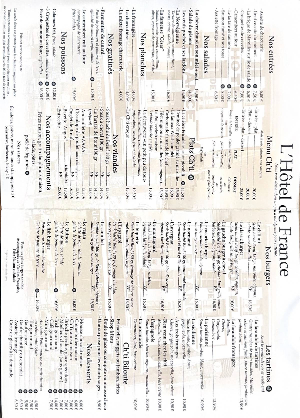 Menu de Restaurant Hôtel de France
