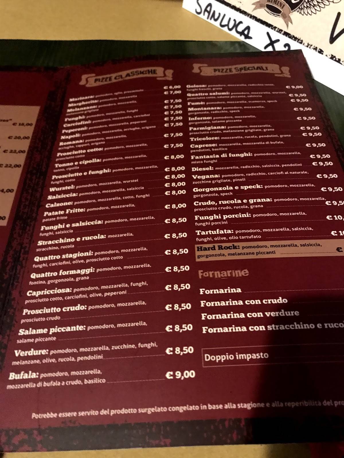 Menu di House of Rock 