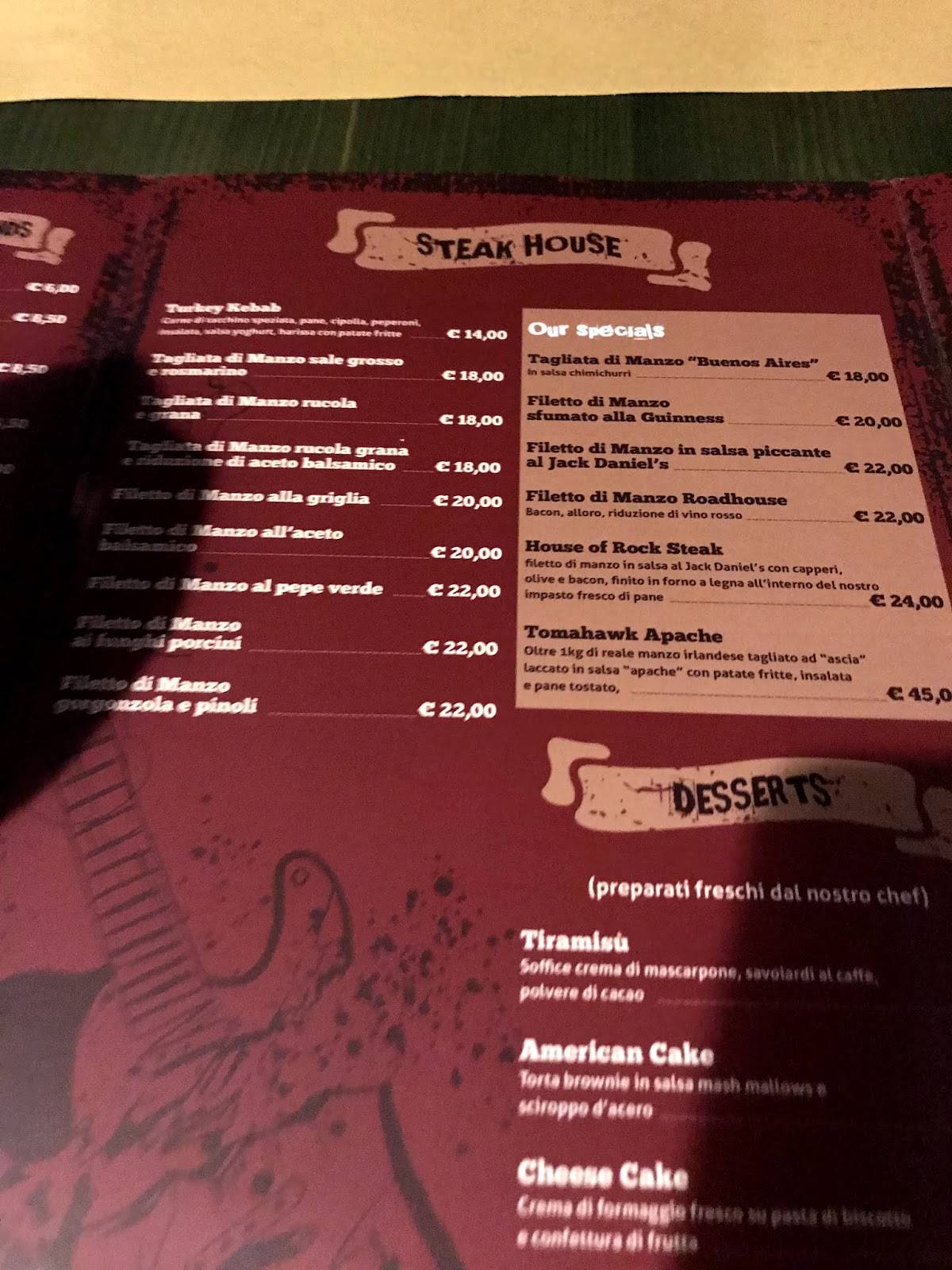 Menu di House of Rock 