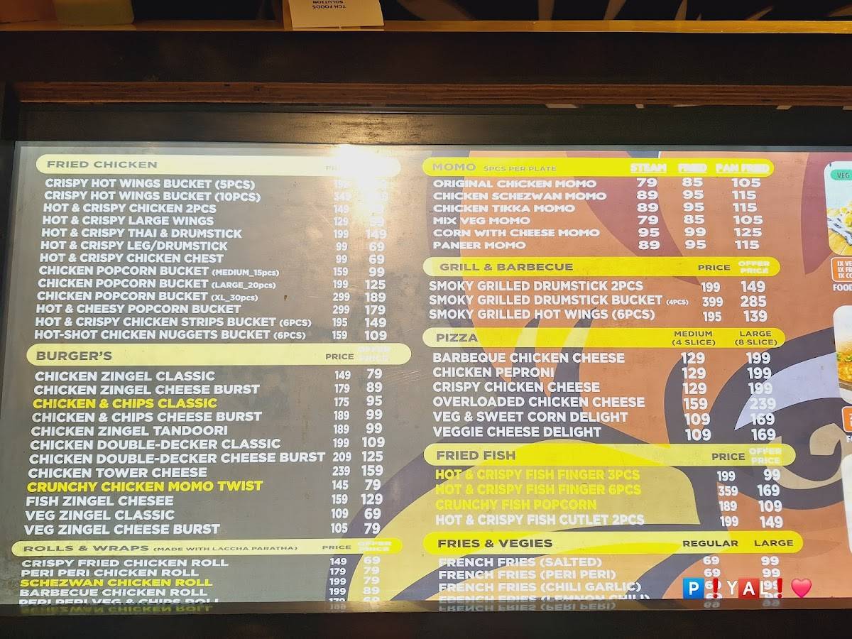 The Chicken Hut menu
