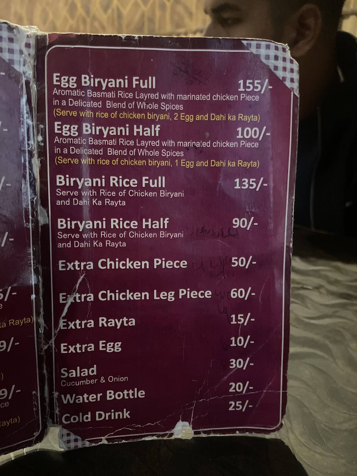 Hunter Biryani menu
