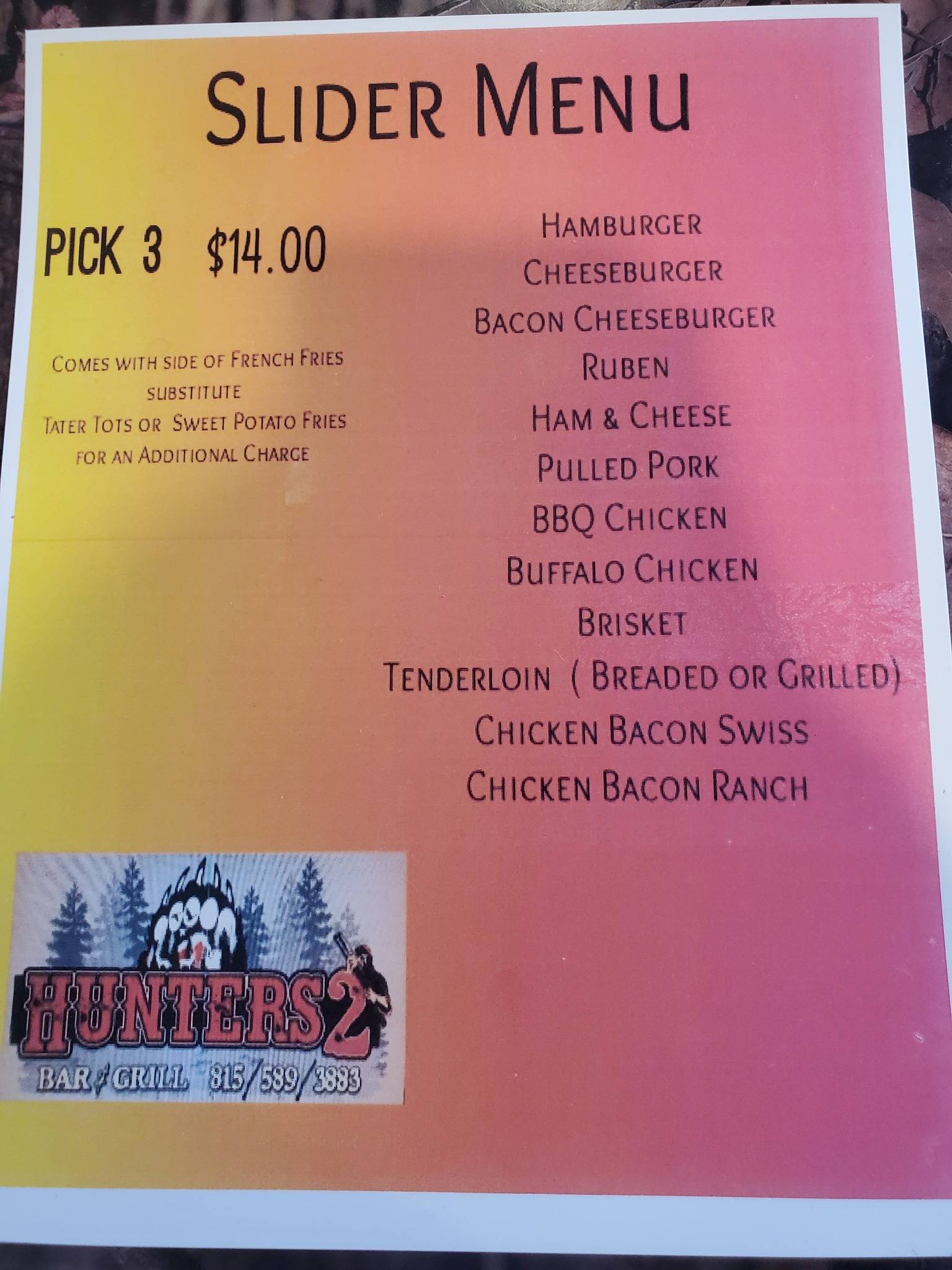 Menu at Hunters2 Sports Bar, Fulton