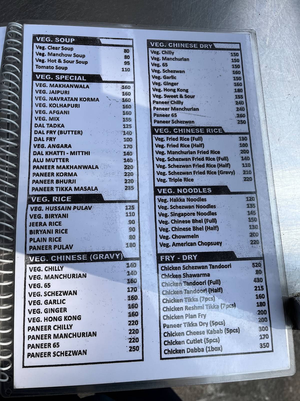 Hussain Restaurant menu