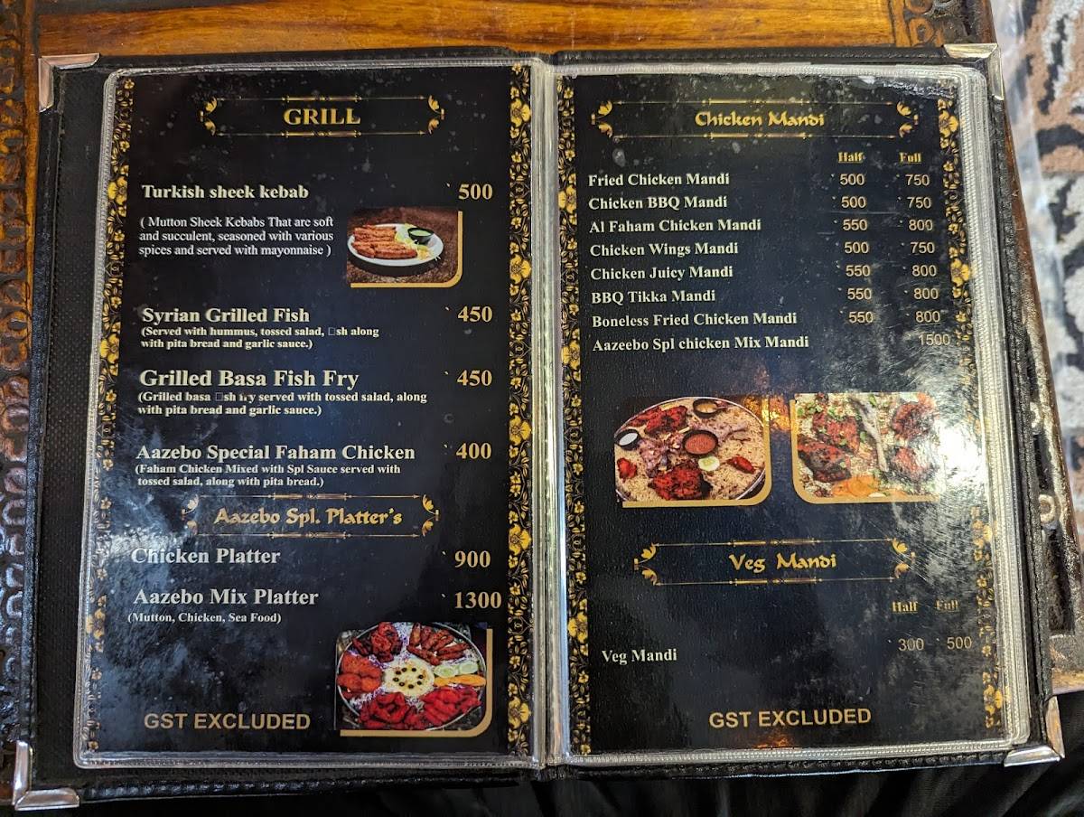 Aazebo-The Royal Arabian Restaurant menu