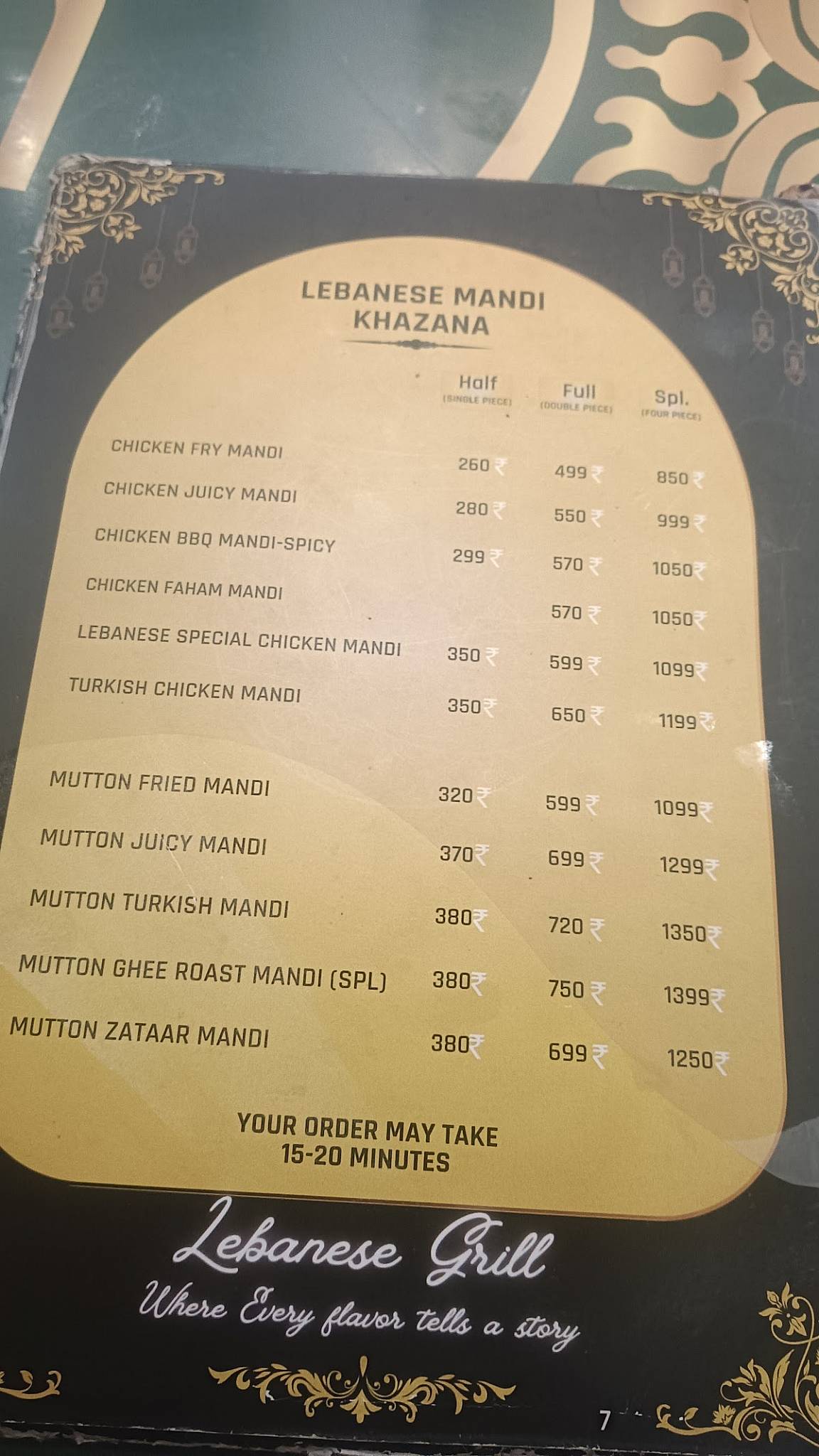 Lebanese Grill & Mandi Fine Dining Restaurant menu