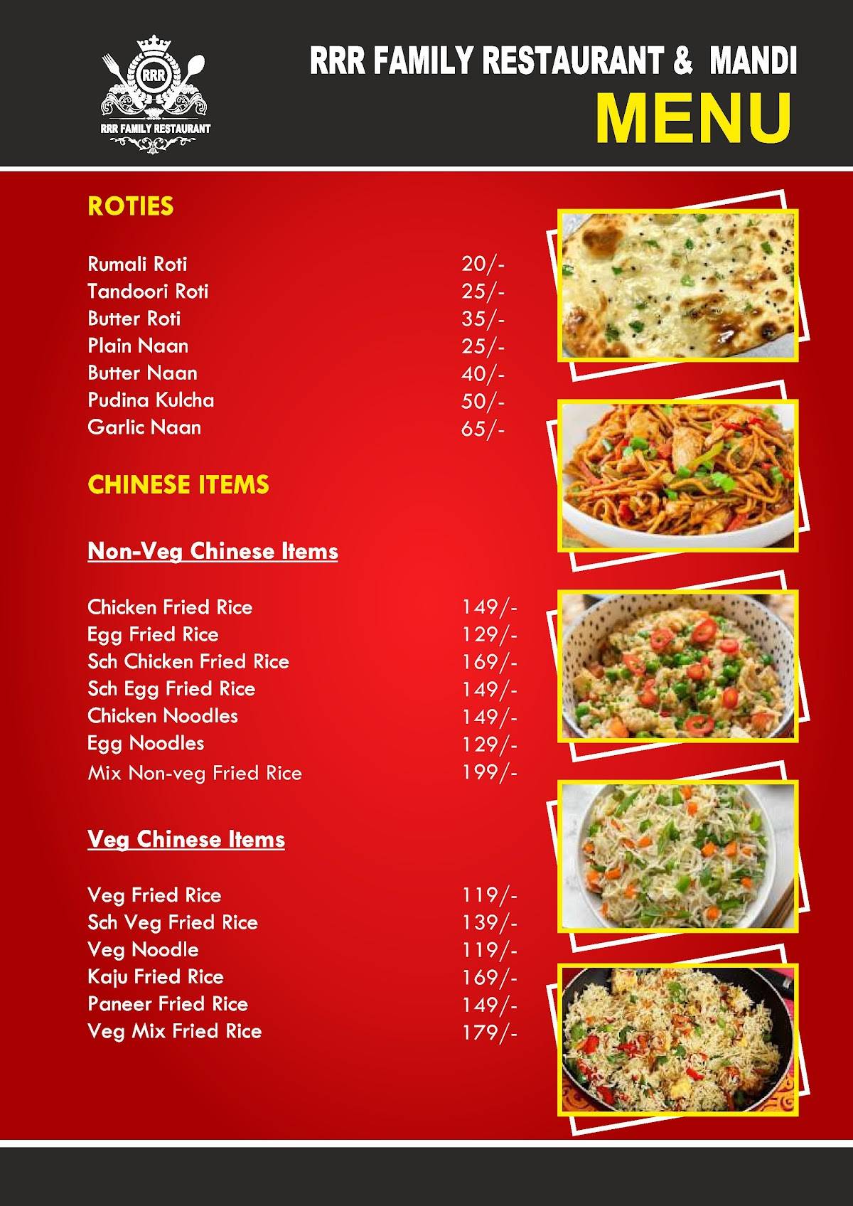 RRR Family Restaurant (Mandi) menu