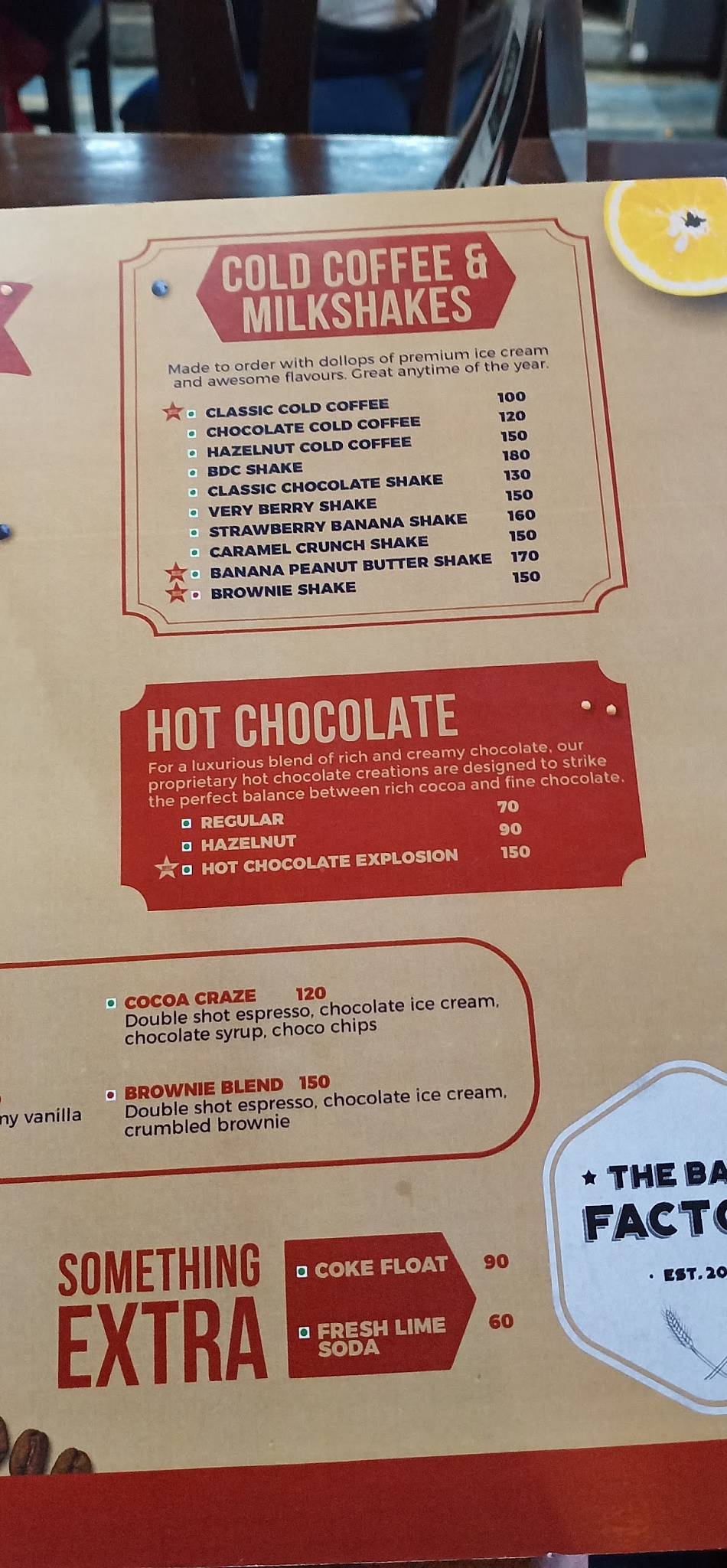The Bake Factory menu