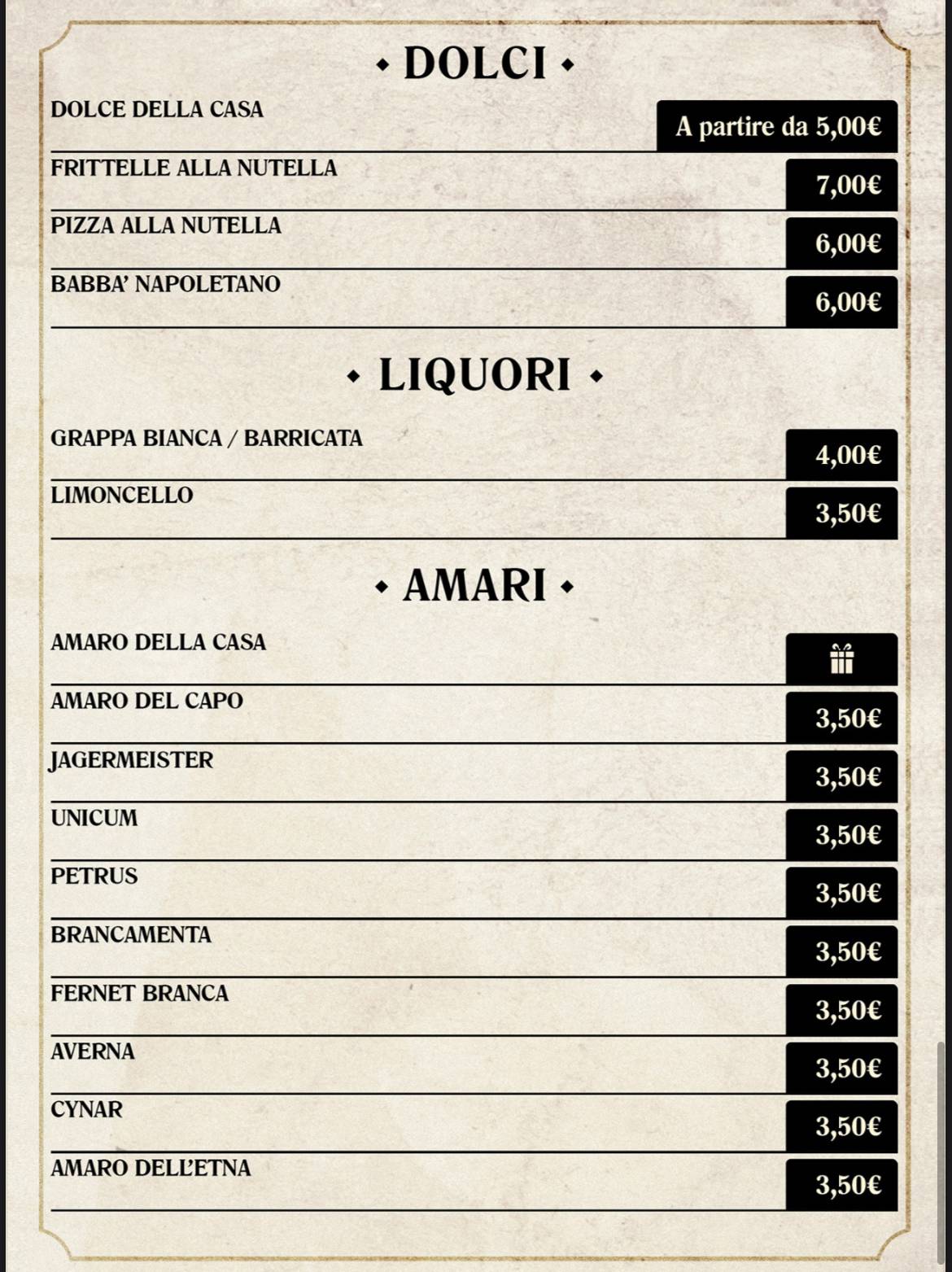 Menu di I Baroni Pizzeria Ristorante 