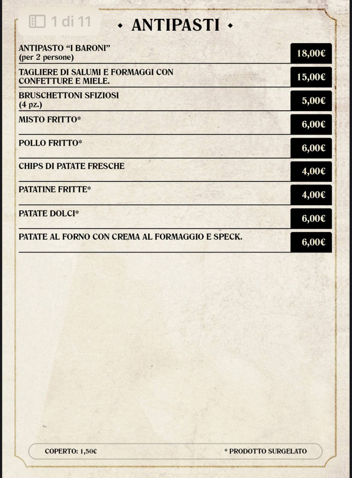 Menu di I Baroni Pizzeria Ristorante 